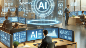 Représentation visuelle de l'intelligence artificielle appliquée à la sécurisation des informations d'entreprise avec Microsoft Copilot dans un bureau